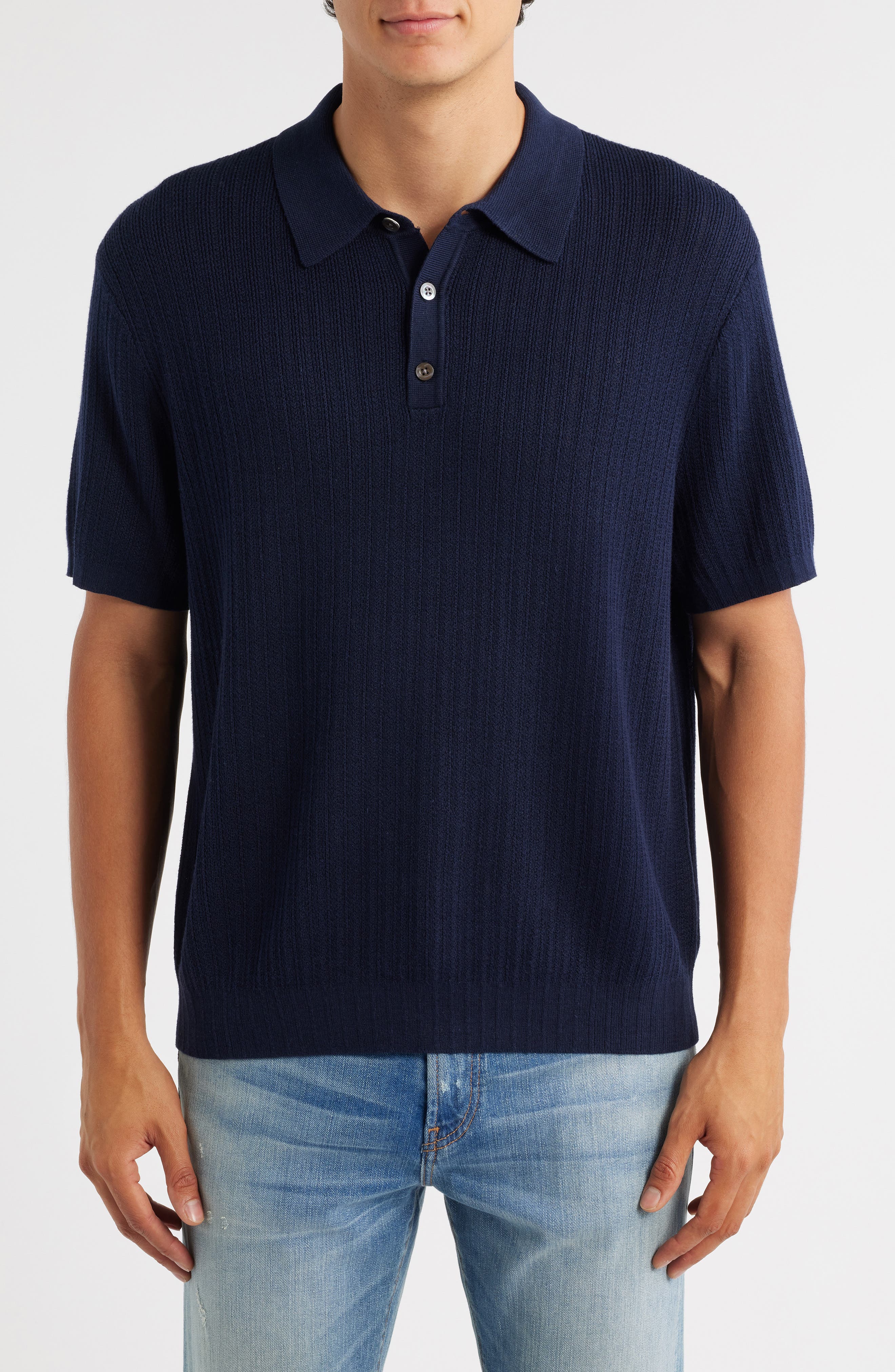 Madewell Tuck Stitch Three-Button Polo Sweater