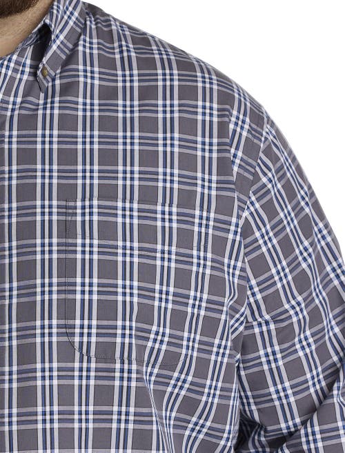 Harbor Bay By Dxl Big & Tall Easy-care Small Plaid Sport Shirt In Grey Multi