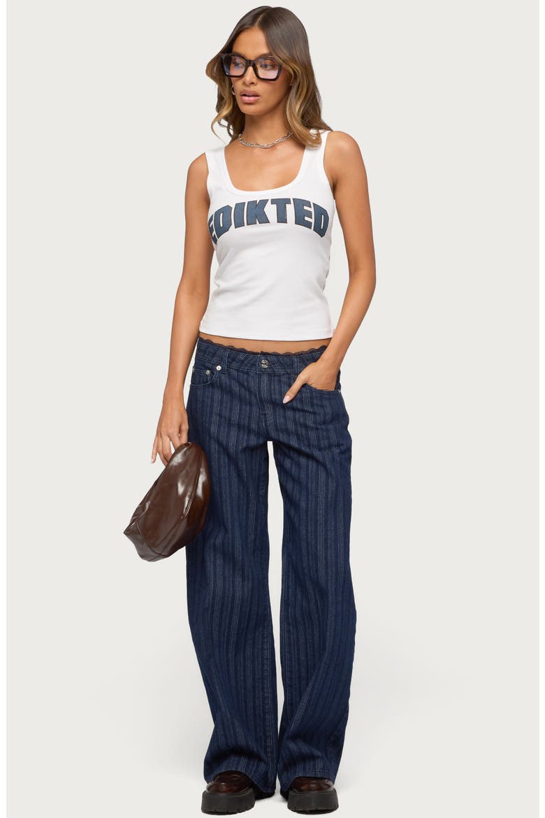 Stripe Lace Trim Low Rise Wide Leg Jeans, Alternate, color, BLUE