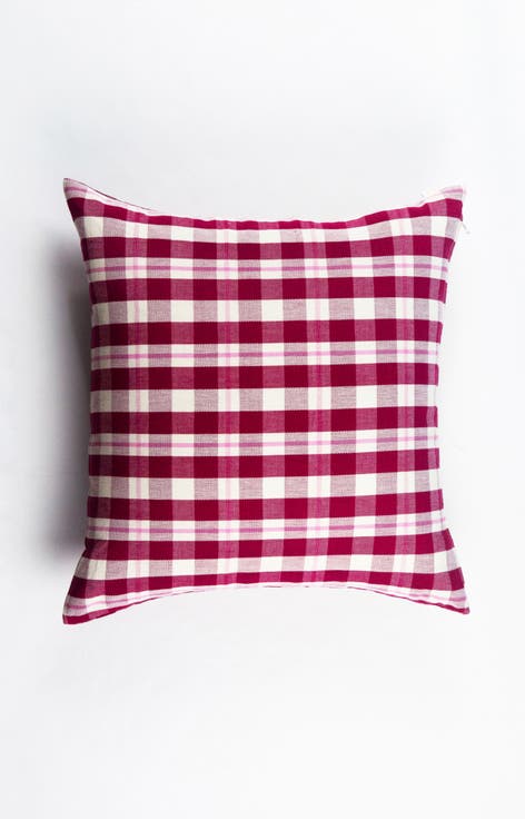 Handwoven Abigail Cranberry Cotton Throw Pillow