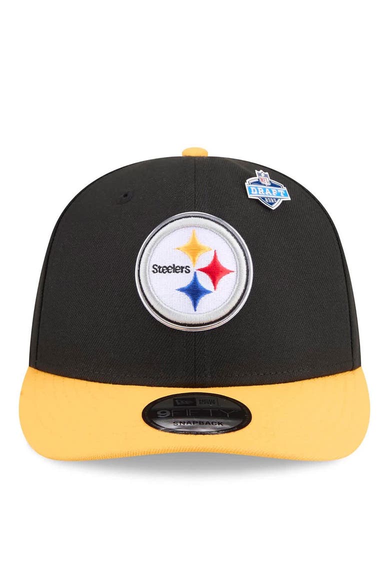 Men's New Era  Black/Gold Pittsburgh Steelers 2026 NFL Draft On Stage Pre-Curved 9FIFTY Snapback Hat, Alternate, color, Black
