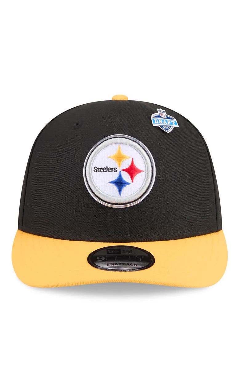 New Era Men's New Era  Black/Gold Pittsburgh Steelers 2026 NFL Draft On Stage Pre-Curved 9FIFTY Snapback Hat, Alternate, color, Black