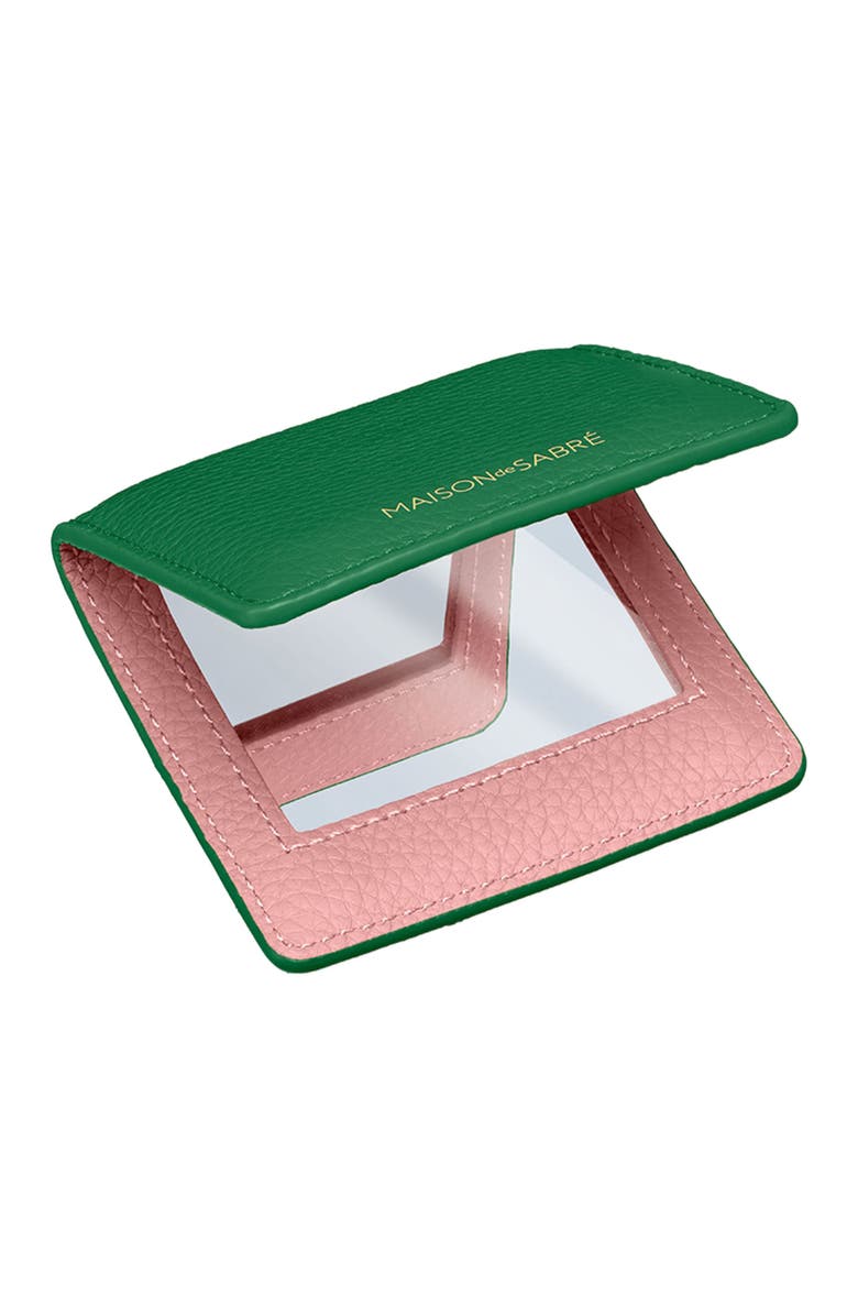 MAISON de SABRÉ Leather Compact Mirror, Alternate, color, Emerald Lily
