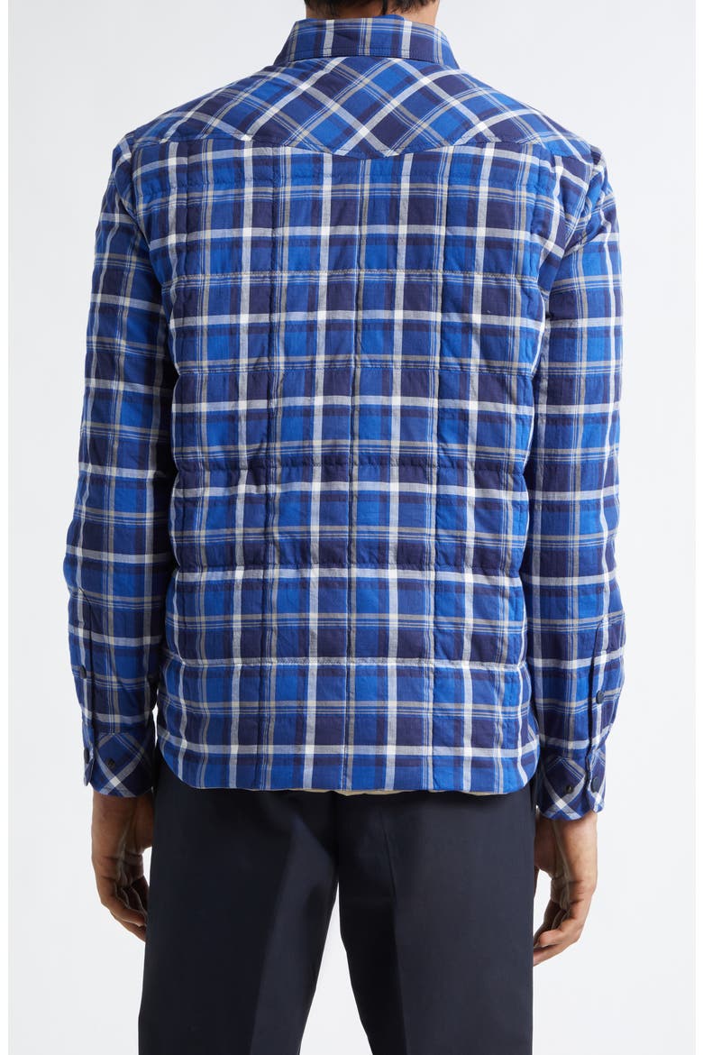 Gelt Plaid Stretch Cotton Puffer Down Shirt Jacket, Alternate, color, NAVY CHECK