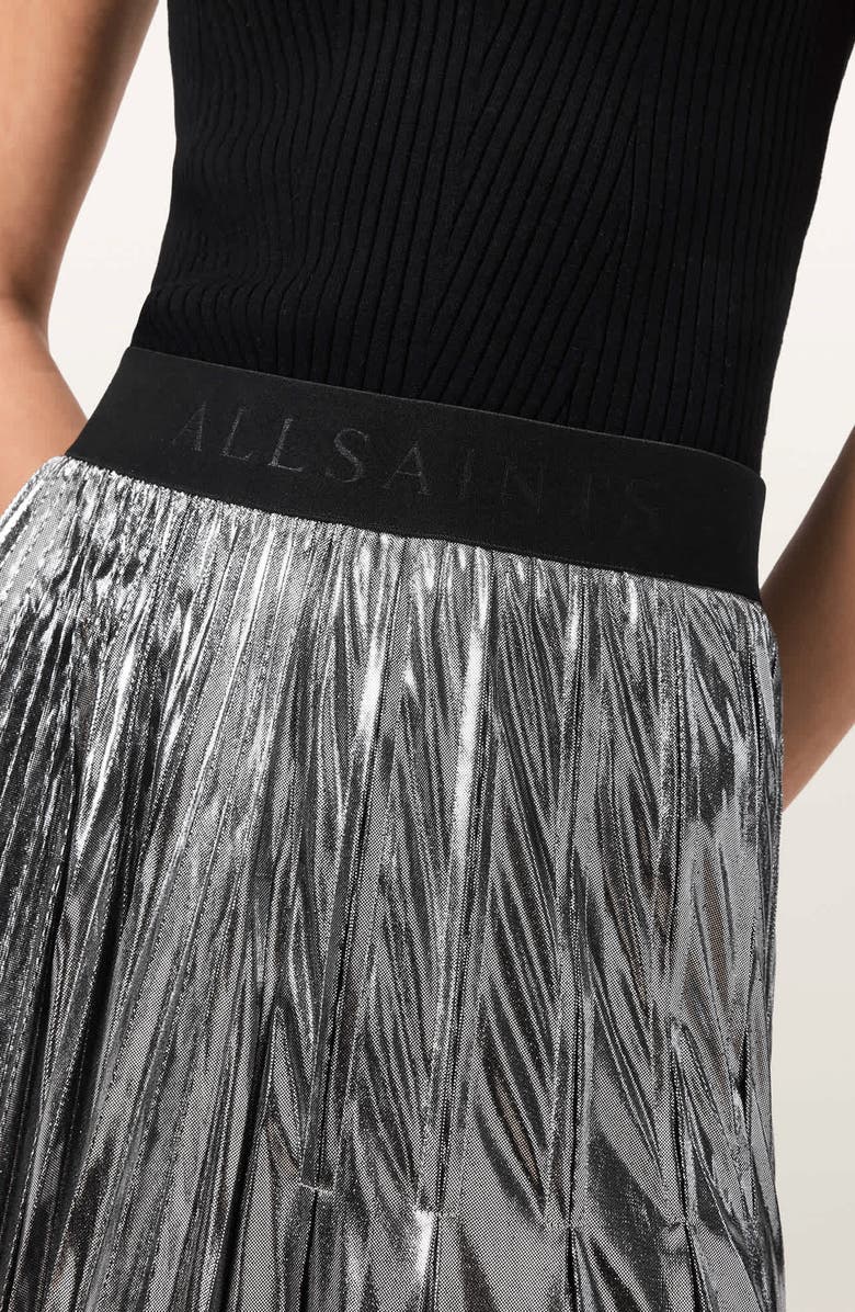 AllSaints Jax Pleated Maxi Skirt, Alternate, color, Metallic Silver