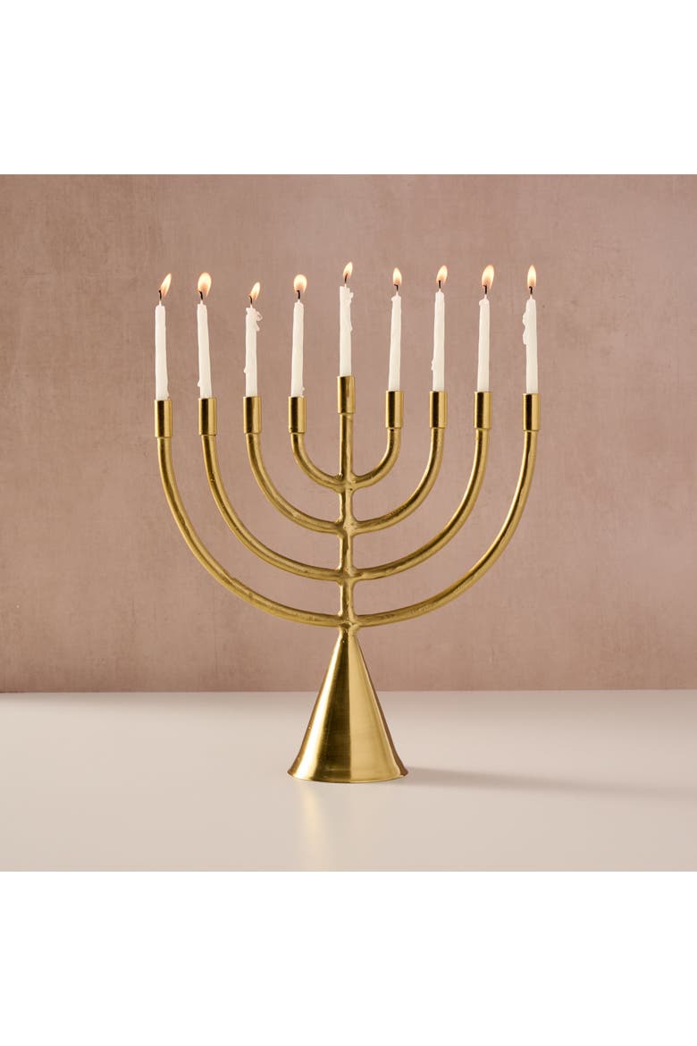 Jyoti Brass Horn Menorah, Alternate, color, Gold