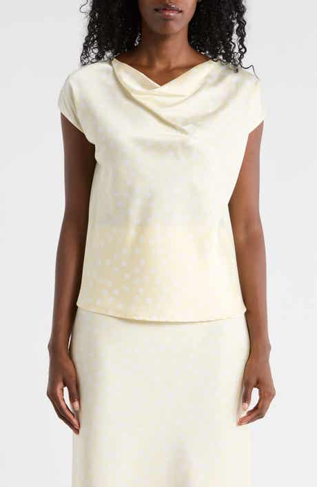 Cowl Neck Cap Sleeve Satin Top