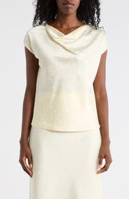 Renee C Cowl Neck Cap Sleeve Satin Top
