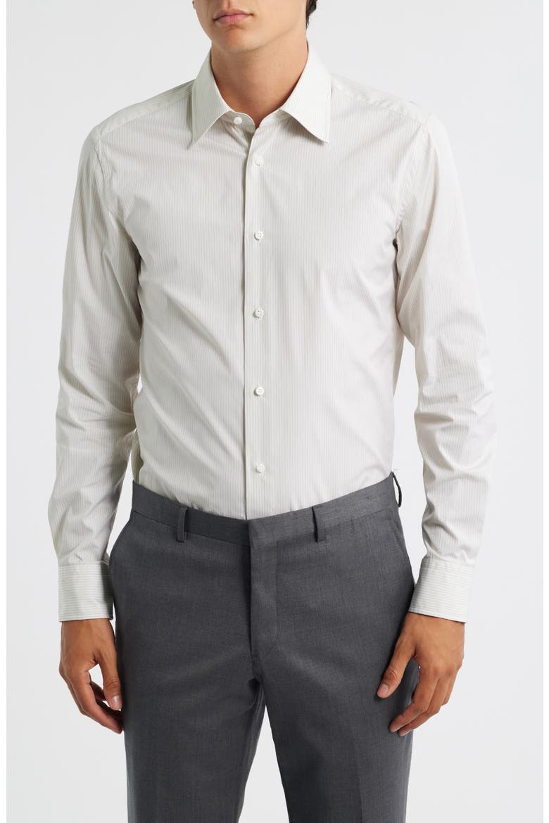 Hays Slim Fit Pinstripe Cotton Dress Shirt, Main, color, BEIGE/ KHAKI