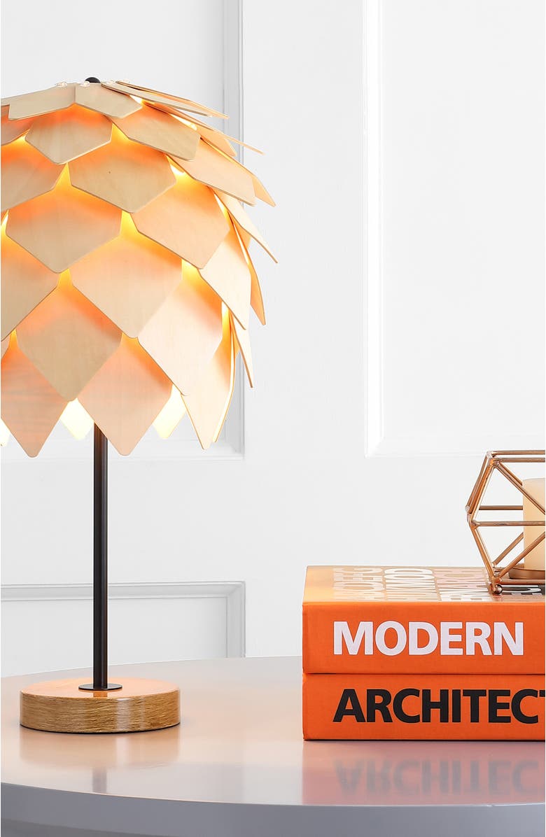 JONATHAN Y Simon 20.5" Pinecone Wood/Metal LED Table Lamp, Natural/Black, Alternate, color, Natural/Black