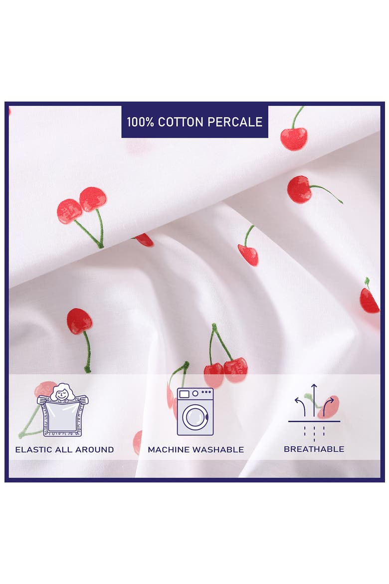 Cherry Print 200 Thread Count Cotton Percale Sheet Set, Alternate, color, RED