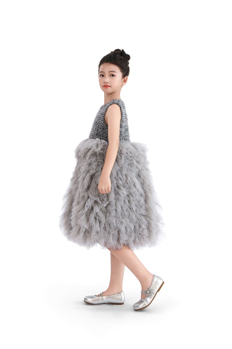 Textured Bodice Tulle Gown, Alternate, color, Silver