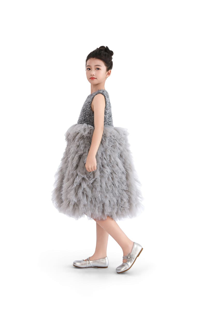 Tulleen Textured Bodice Tulle Gown, Alternate, color, Grey