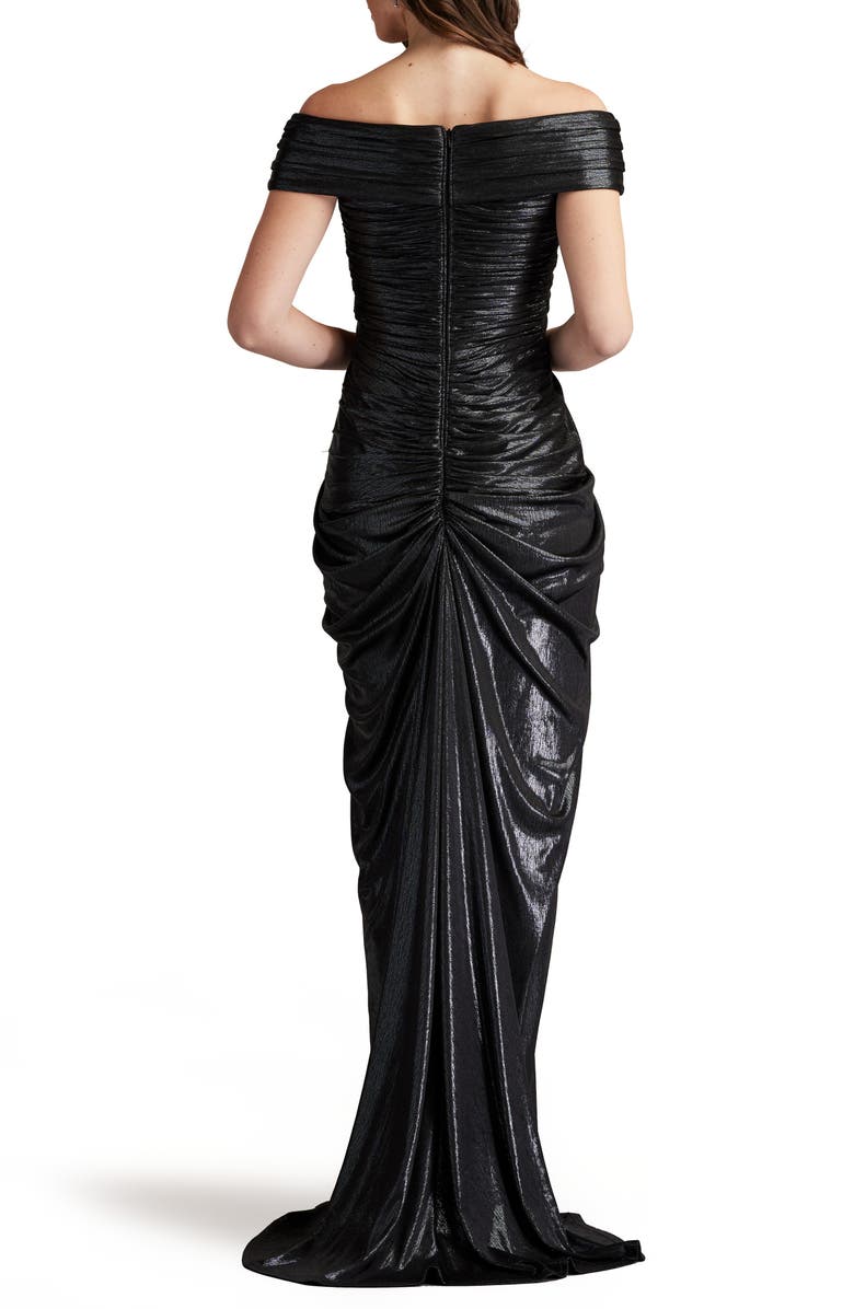 Tadashi Shoji Metallic Front Twist Off the Shoulder Gown, Alternate, color, 