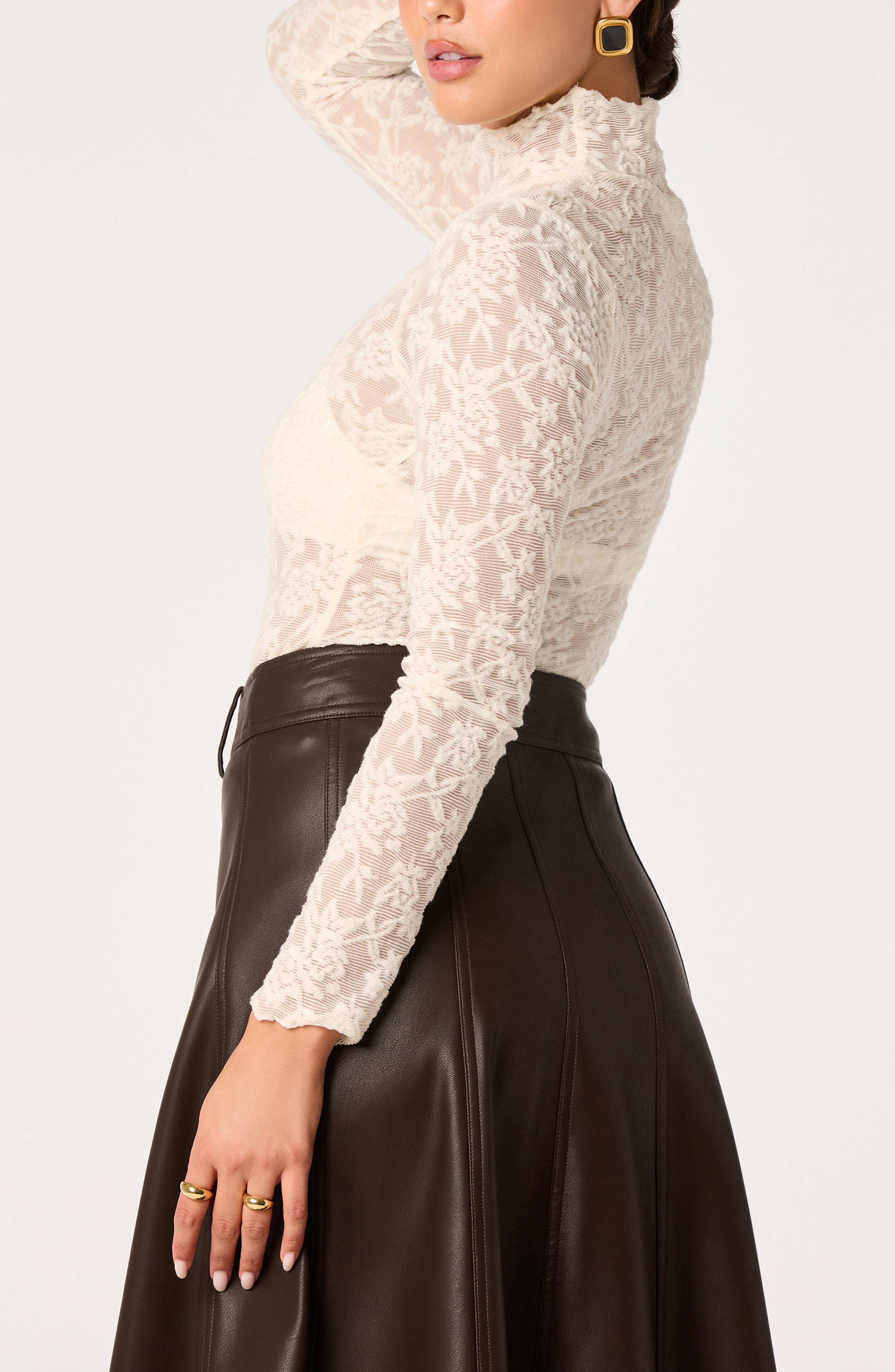 ASTR the Label Kyra Mock Neck Lace Top (Women) | Nordstrom