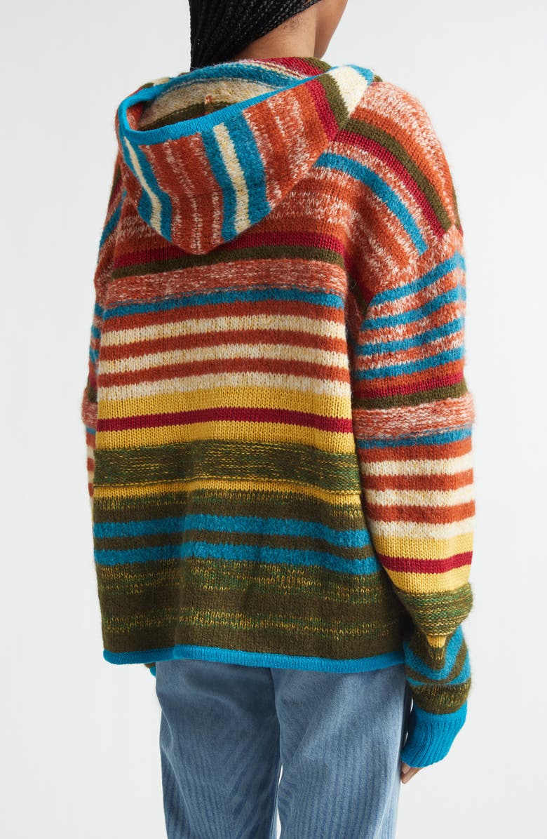 Paolina Russo Stripe Hooded Alpaca & Merino Wool Blend Fulll Zip Sweater, Alternate, color, Rainbow