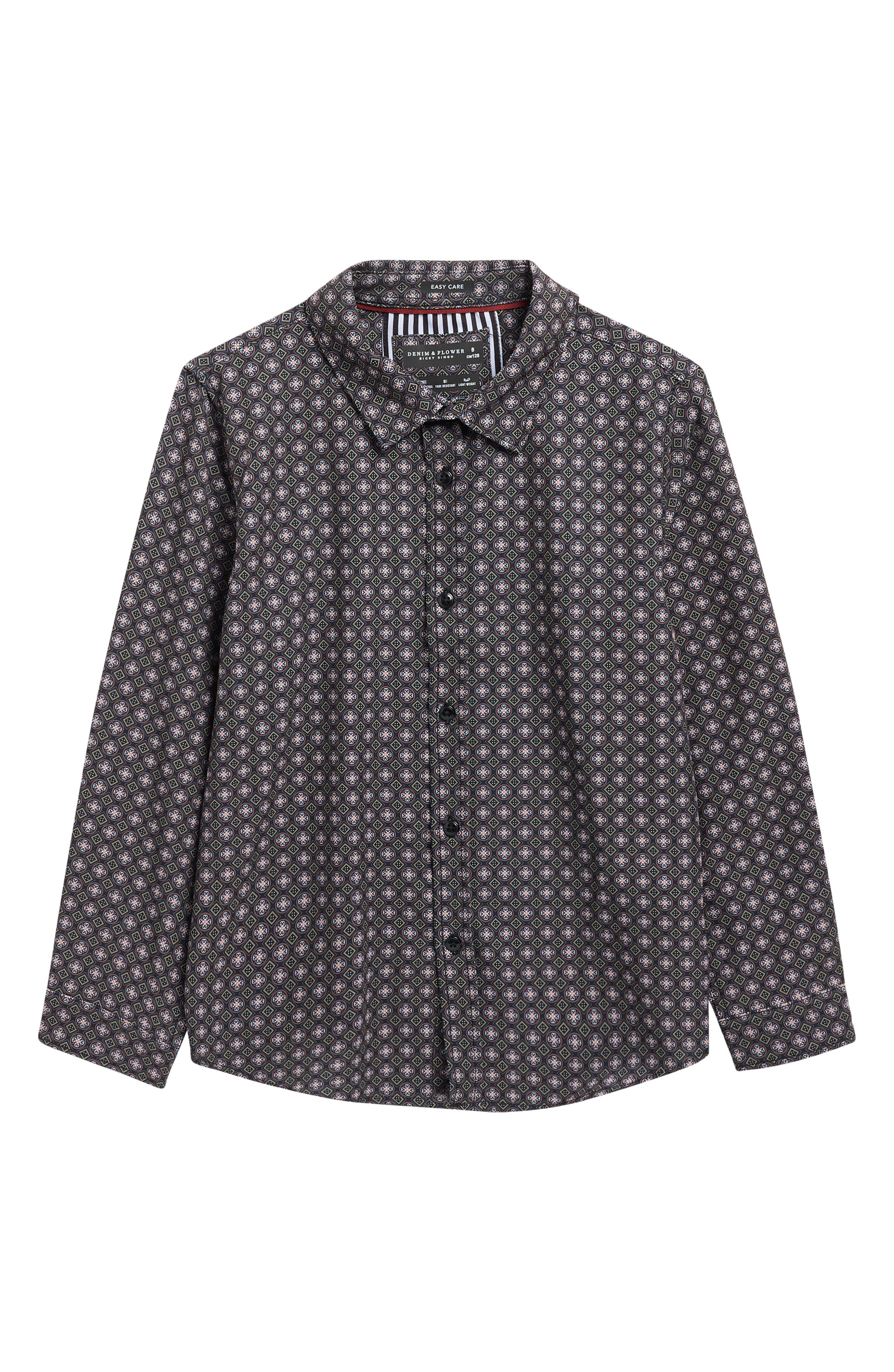 DENIM AND FLOWER Kids' Geometric Floral Long Sleeve Button-Up Shirt