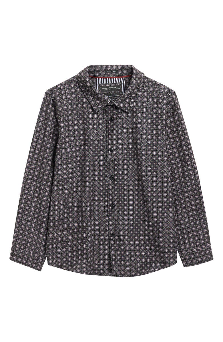 DENIM AND FLOWER Kids' Geometric Floral Long Sleeve Button-Up Shirt, Main, color, Black