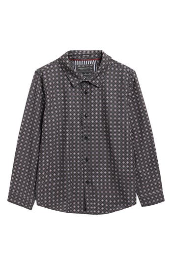 Denim And Flower Kids' Geometric Floral Long Sleeve Button-up Shirt In Black