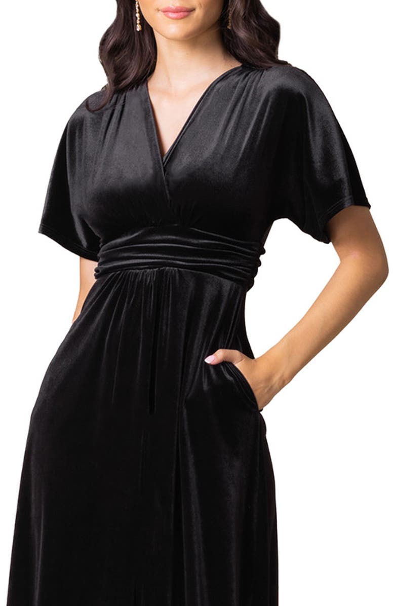 Kiyonna Verona V-Neck Velvet Evening Gown with Pockets, Alternate, color, Onyx