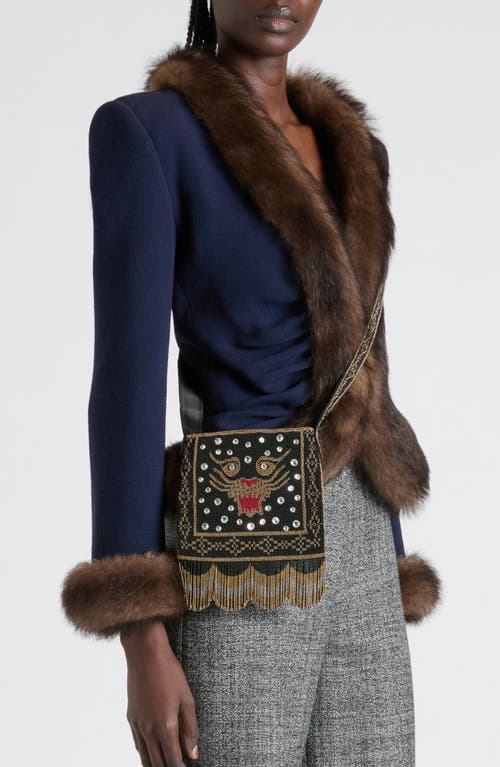 Valentino Garavani Small Nellcôte Le Chat Beaded Crossbody Bag In Brown