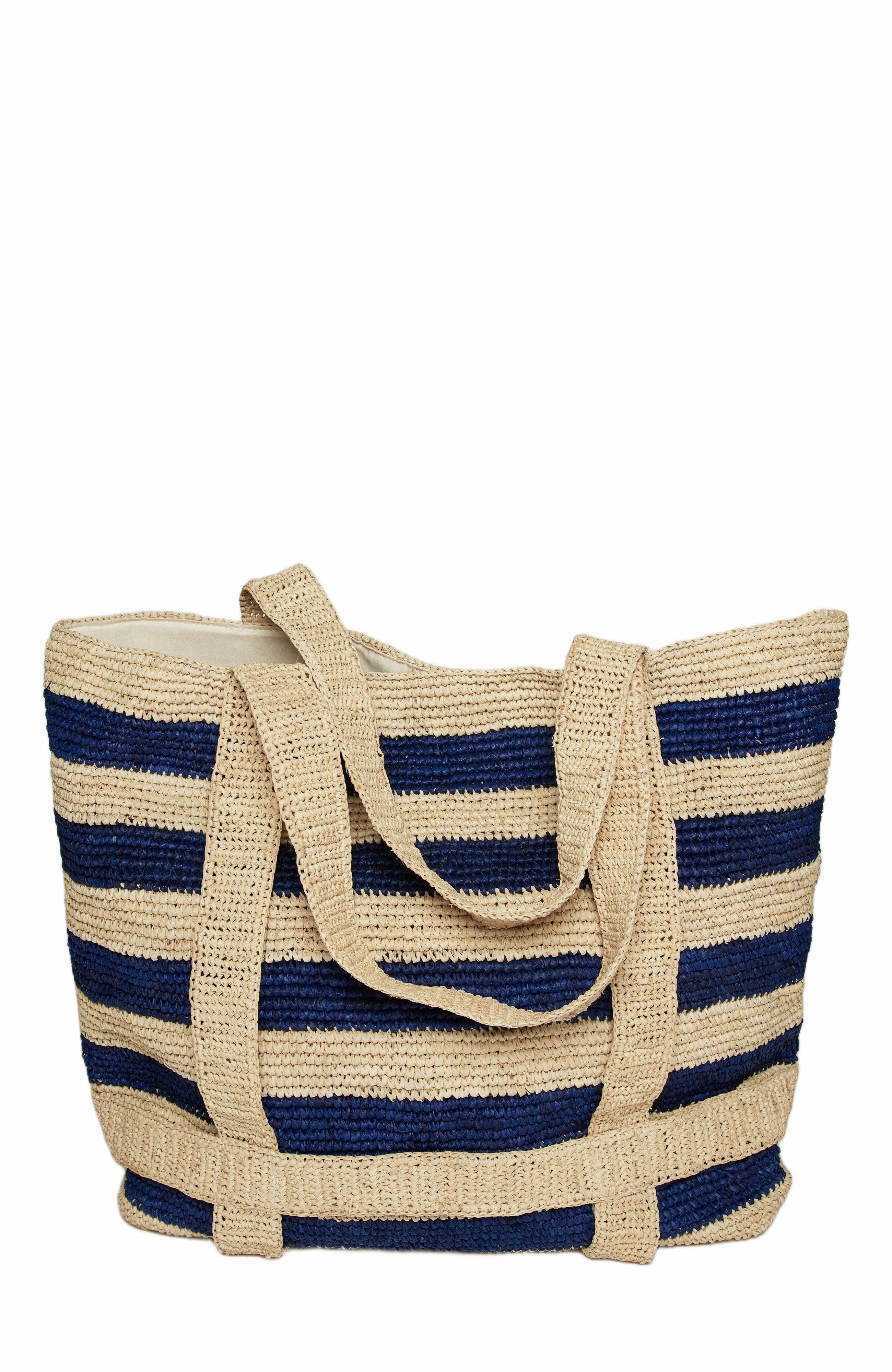 Hat Attack The Original Straw Traveler Bag, Alternate, color, Natural/Navy Stripe