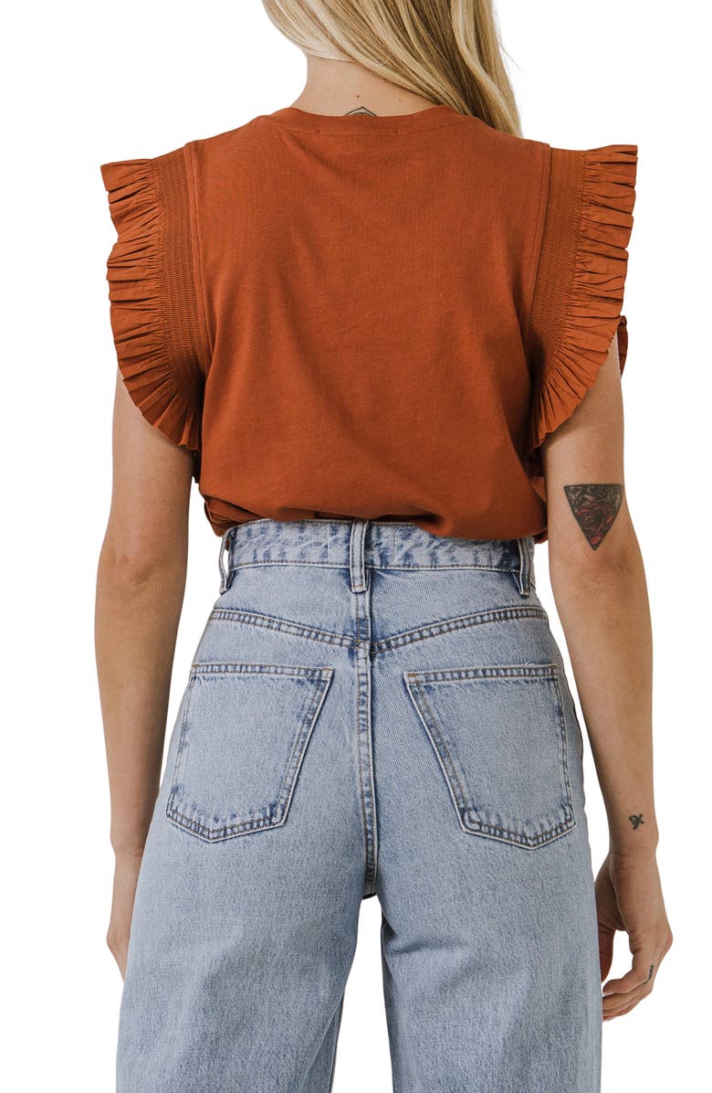 English Factory Poplin Ruffle Top, Alternate, color, Brown
