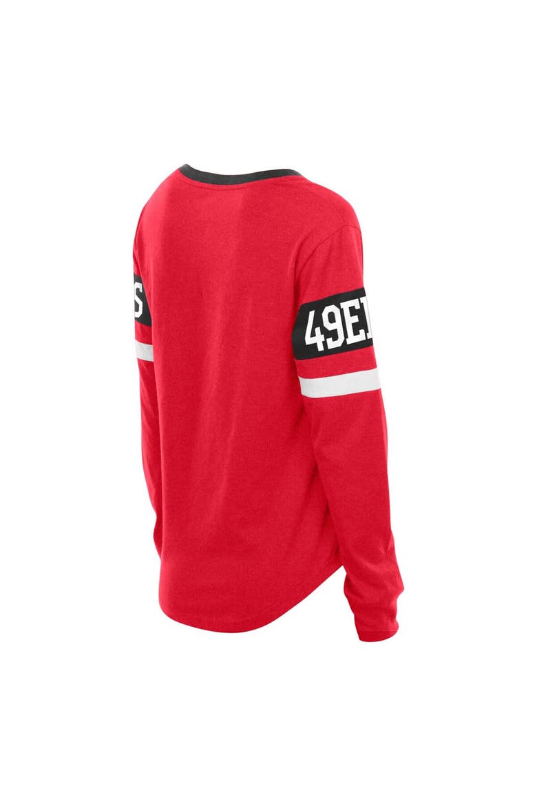Women's New Era Scarlet San Francisco 49ers Plus Size Throwback Lace-Up Long Sleeve T-Shirt, Alternate, color, Scarlet