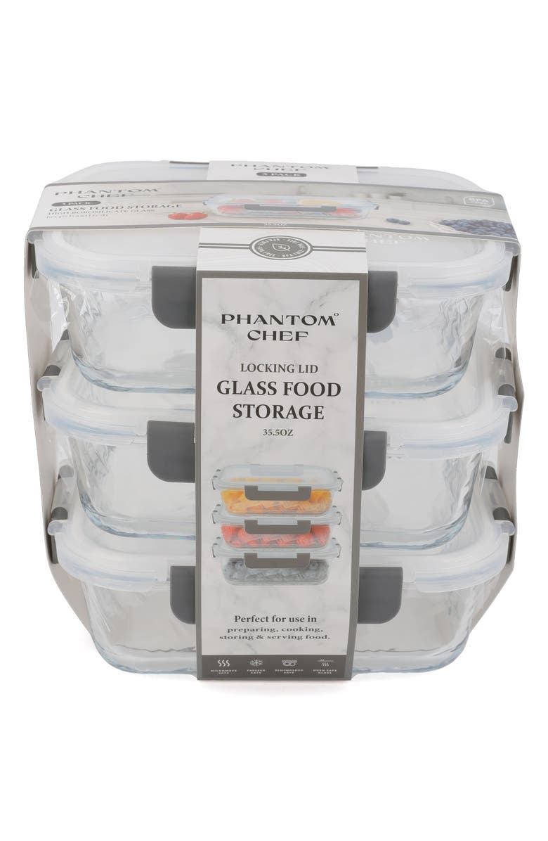 PHANTOM CHEF 6-Piece Glass Food Containers & Lids, Alternate, color, Smoked
