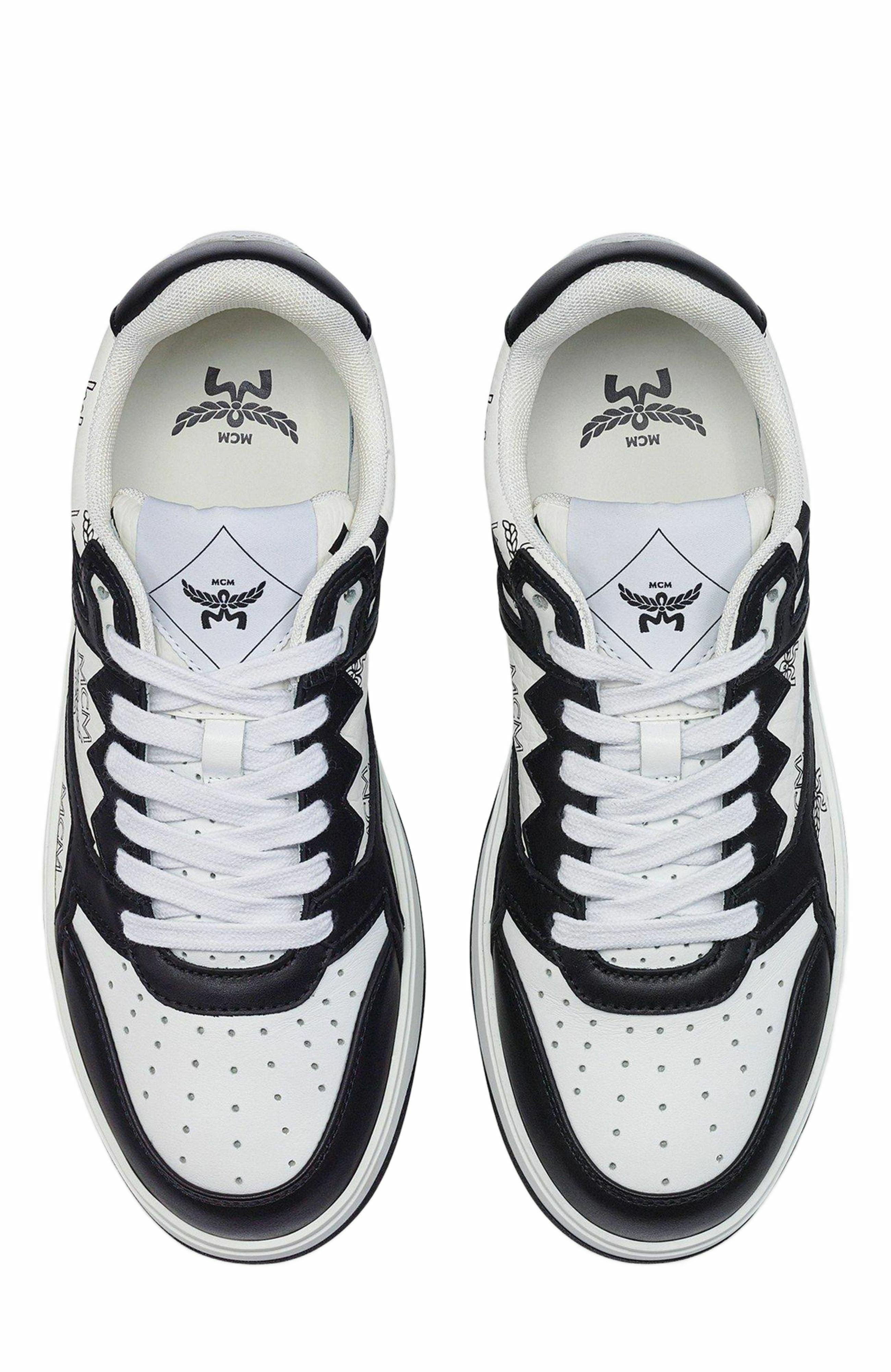 MCM Neo Terrain Lo Sneakers in Visetos, Alternate, color, Black & White