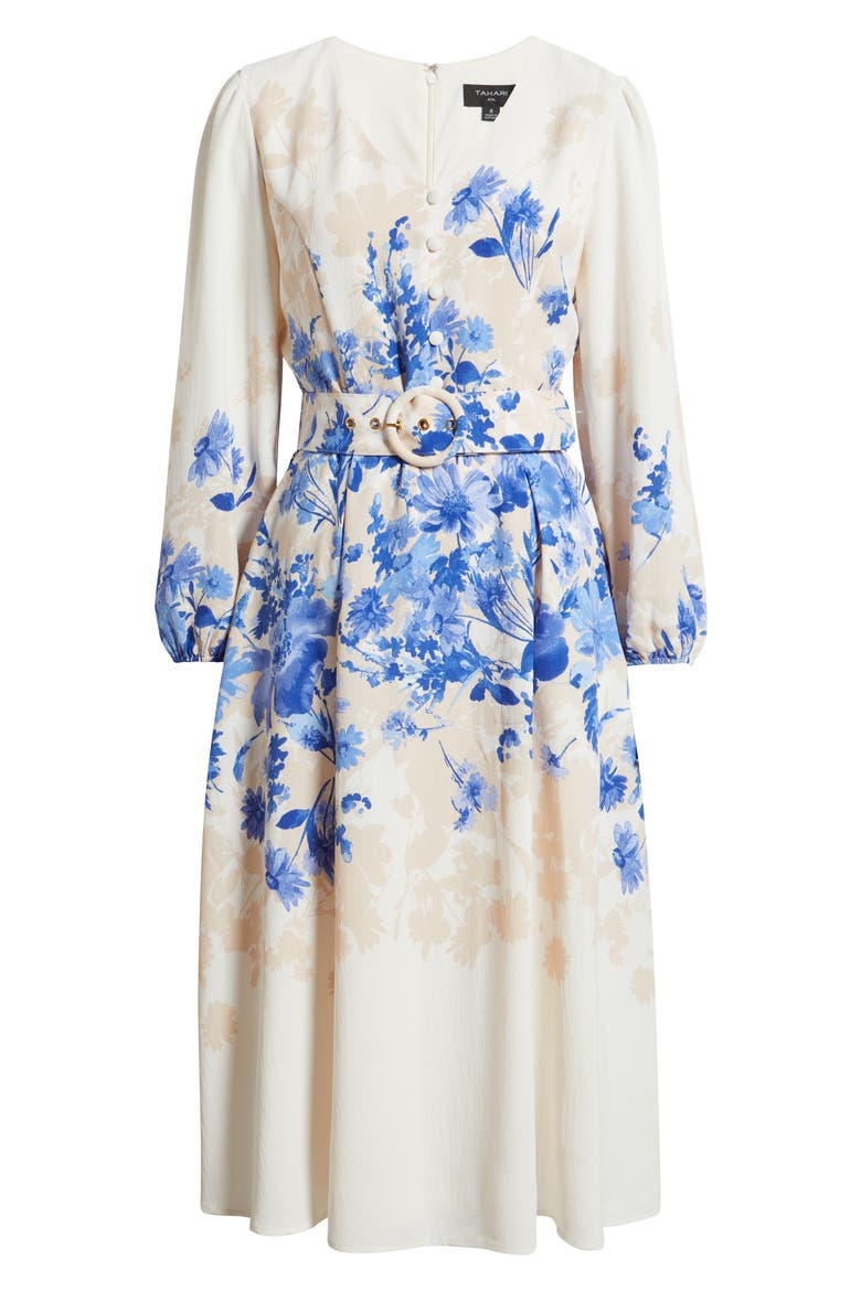 Placed Floral Long Sleeve Dress, Alternate, color, IVORY BLUE