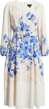 Tahari ASL Placed Floral Long Sleeve Dress