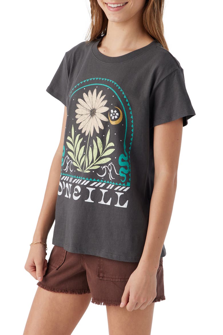 Kids' Moonlit Daisy Cotton Jersey Graphic T-Shirt, Alternate, color, WASHED BLACK