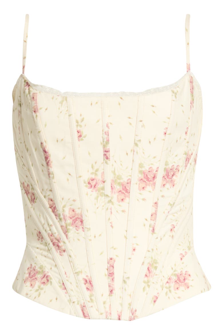 Cadie Stretch Cotton Corset Top, Alternate, color, IVORY VINTAGE ROSE PRINT