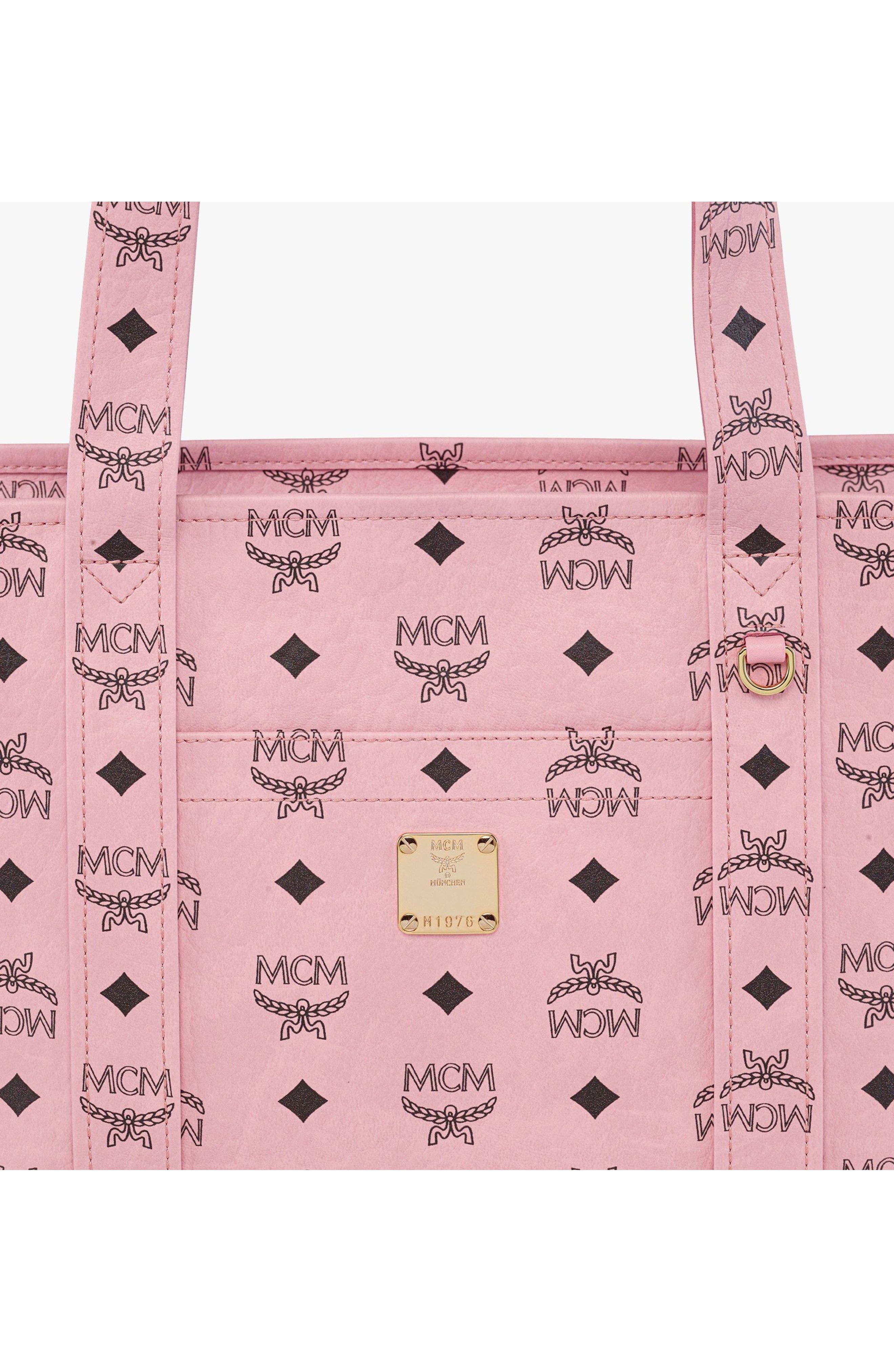 MCM Aren School Bag Tote in Visetos, Alternate, color, Soft Pink