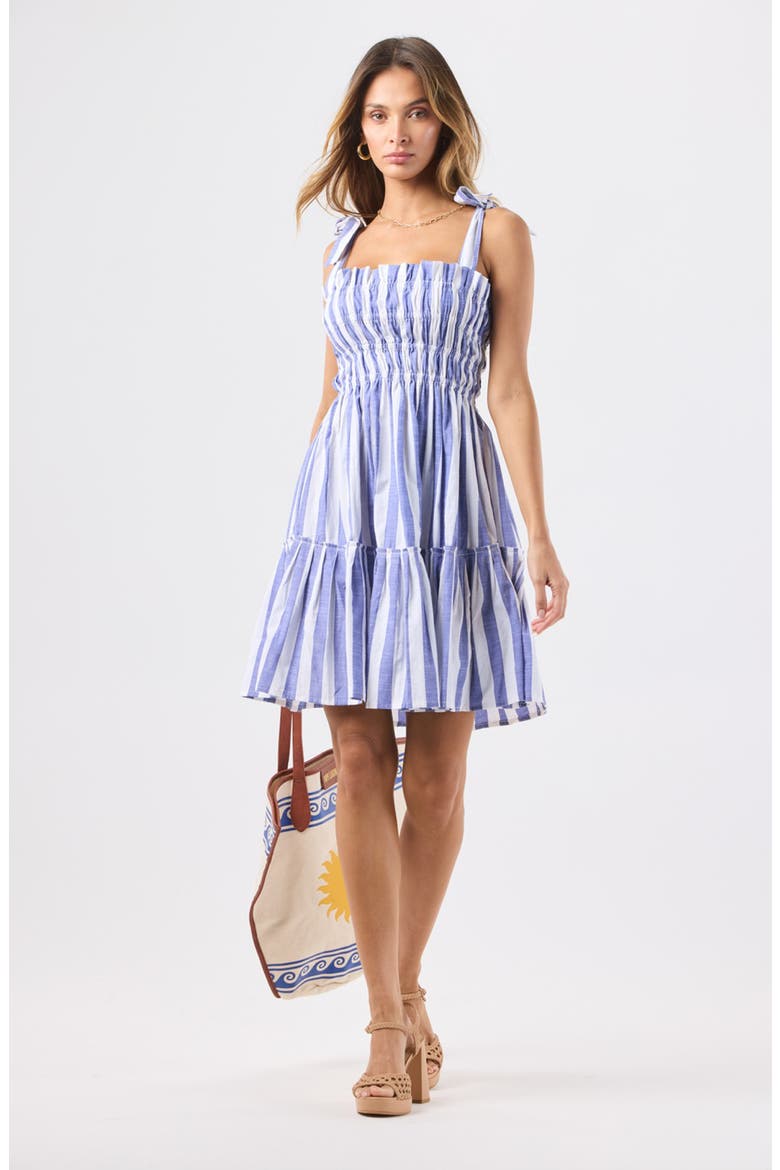 Corsica Striped Smocked Minidress, Alternate, color, FRENCH STRIPE BLUE