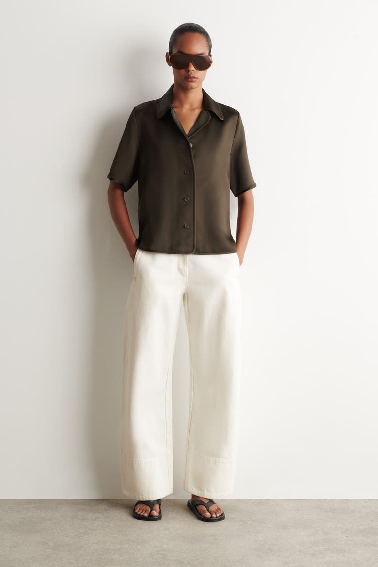 Contrast-piped Satin Shirt, Alternate, color, BROWN