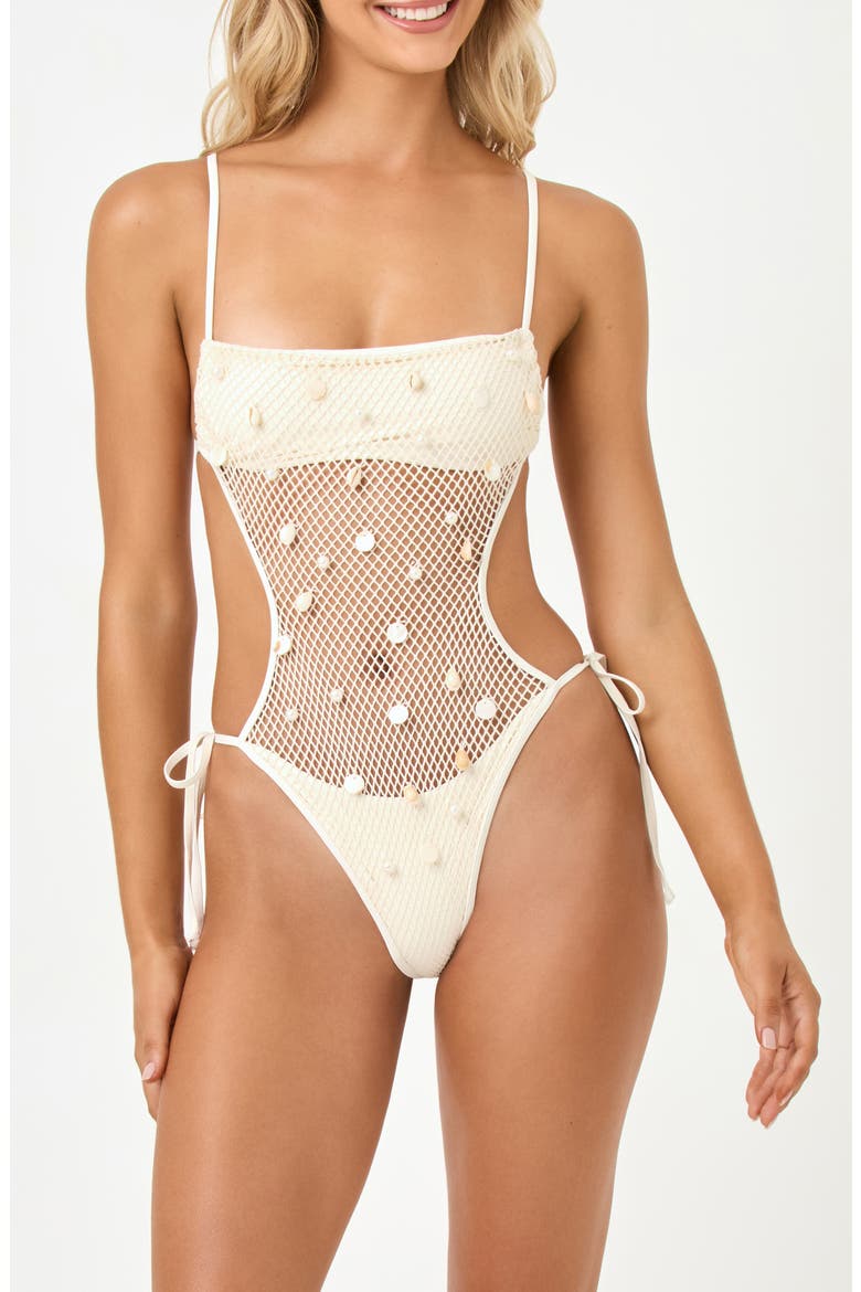 Catching Up Crochet One Piece Monokini Swimsuit, Main, color, CREAM