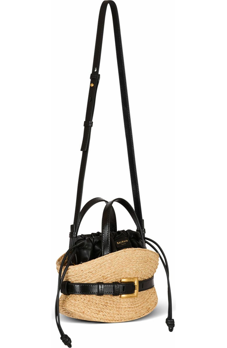 Balmain Shuffle Mini Bag In Raffia, Alternate, color, Brown
