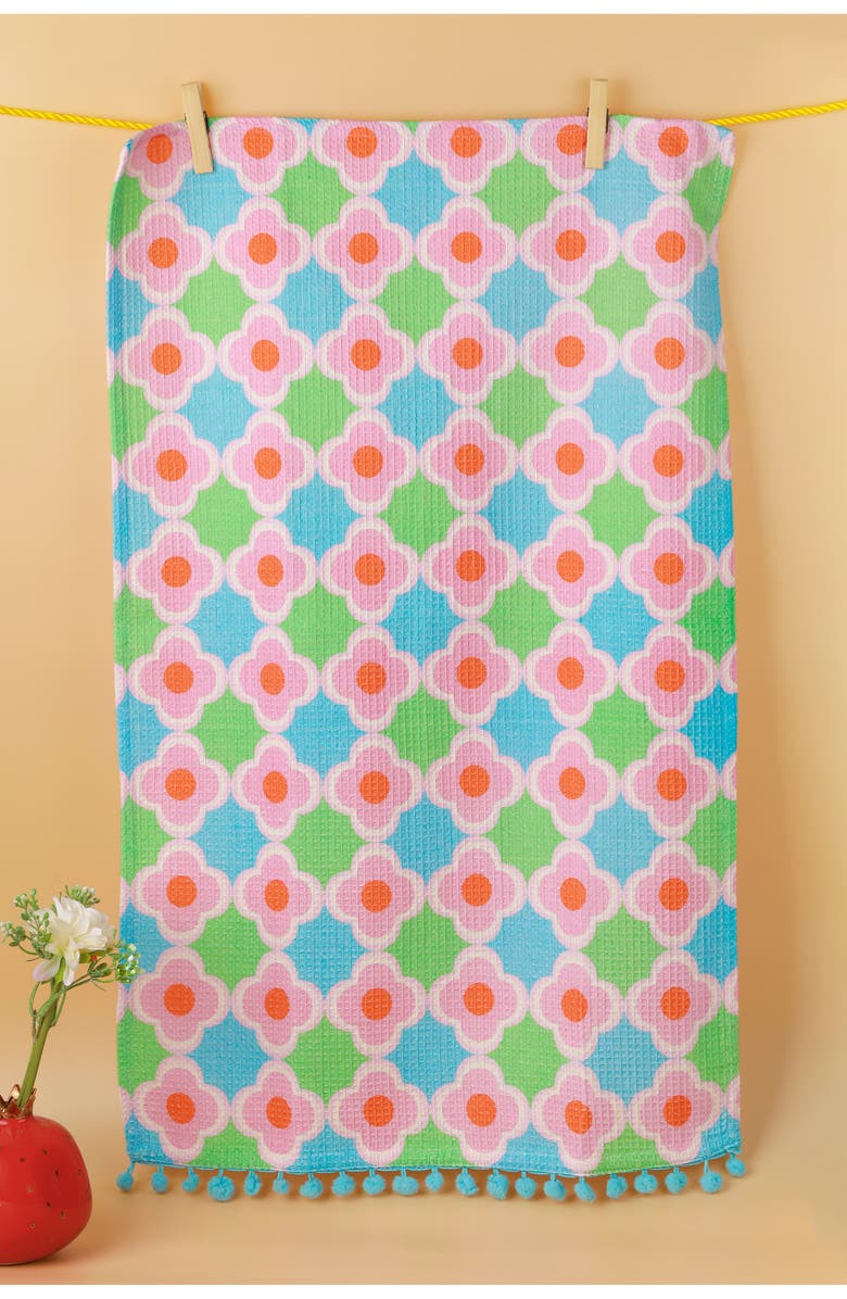 Tiramisu Retro Pop Floral Set of 3 Kitchen Towels, Alternate, color, Pink/ Aqua Blue/ Grey