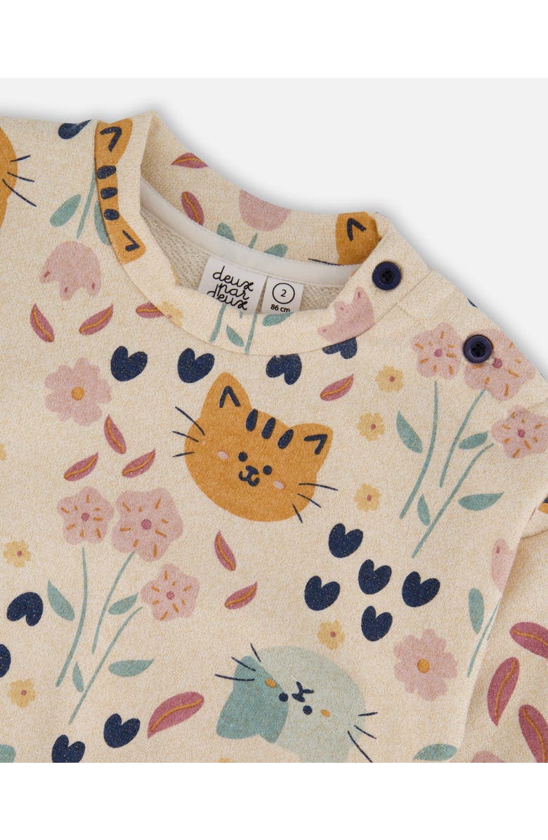 Deux par Deux Glittering French Terry Sweatshirt Cat, Alternate, color, Beige