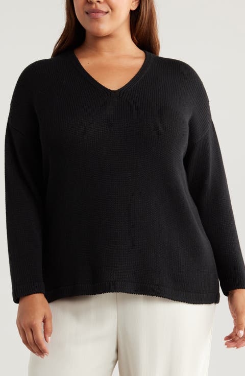 Organic Cotton V-Neck Sweater (Plus)
