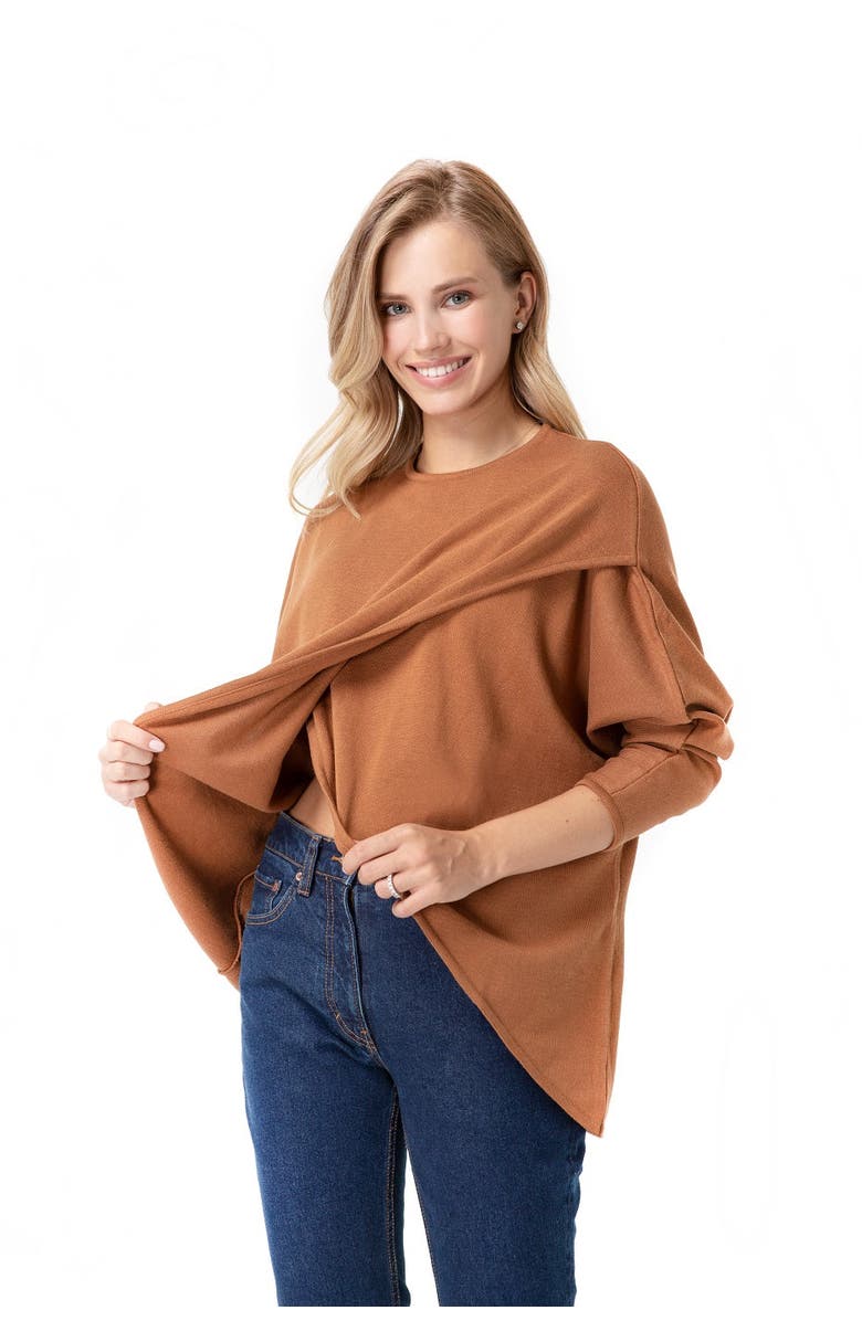 Accouchée Let Loose Crossover Long Sleeve Maternity/Nursing Knit Top, Alternate, color, Toffee