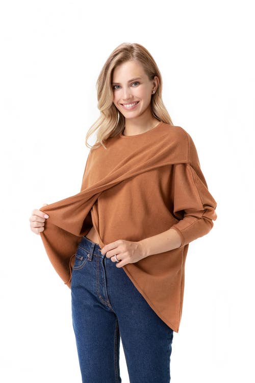 Accouchée Let Loose Crossover Long Sleeve Maternity Nursing Knit Top In Brown