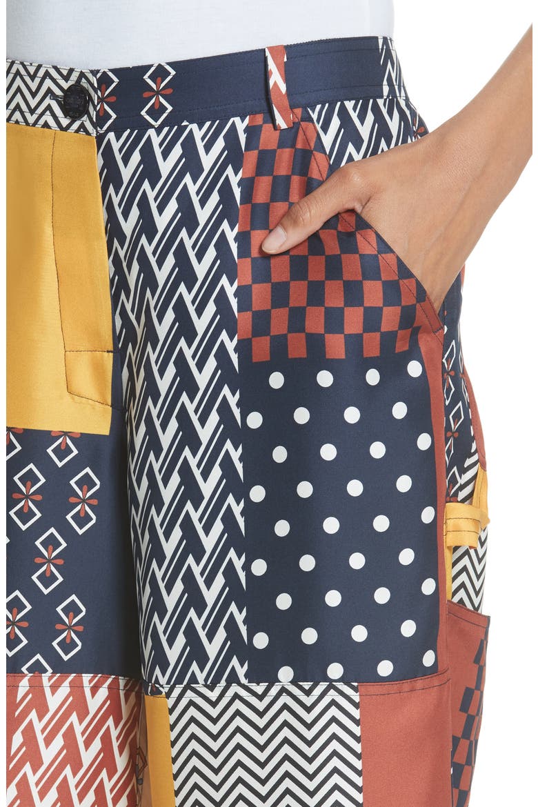 Denise Patchwork Silk Pants, Alternate, color, GEOMETRIC PATCHWORK