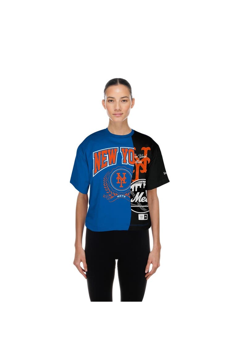 Women's New Era Blue New York Mets Upcycled Colorblocked Boxy Cropped T-Shirt, Alternate, color, Blue