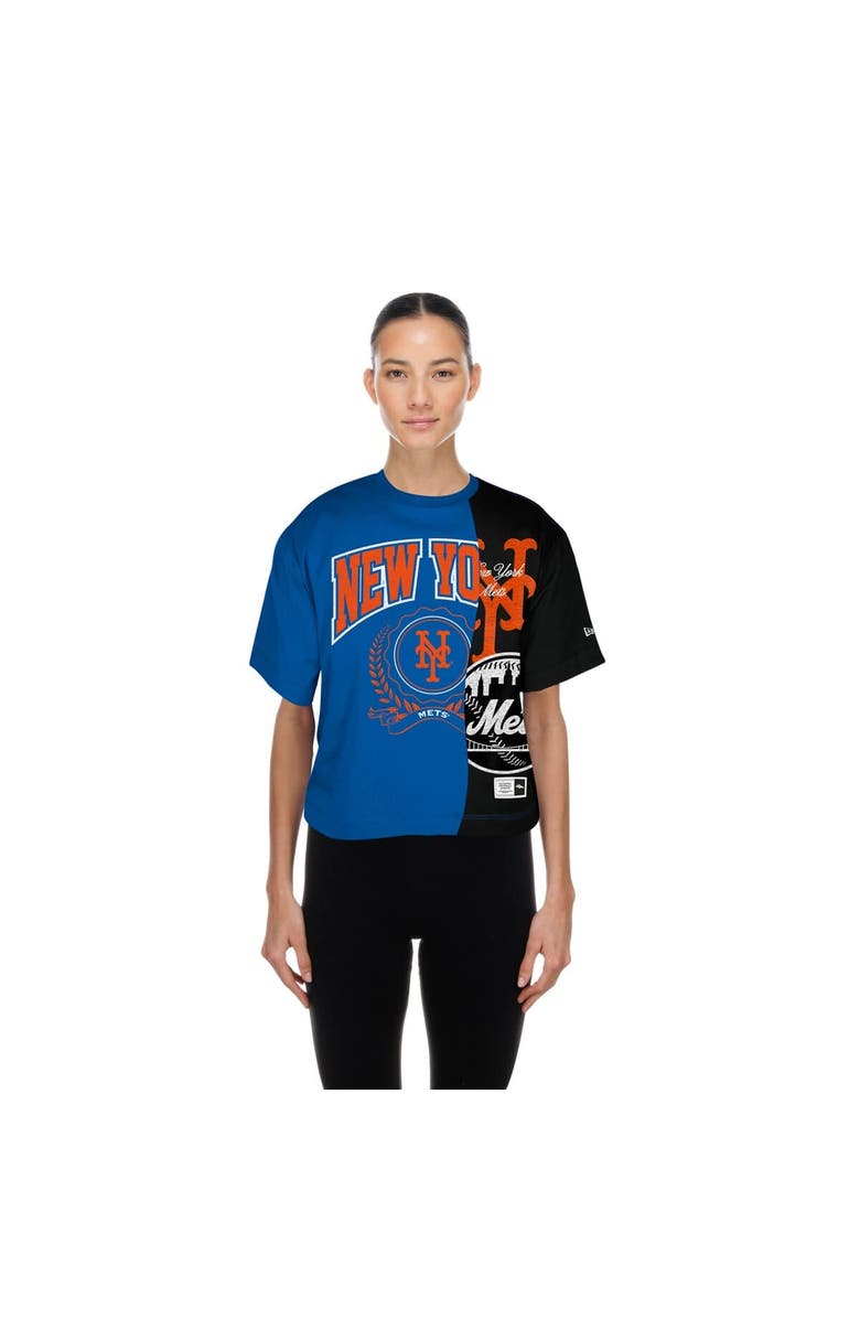 New Era Women's New Era Blue New York Mets Upcycled Colorblocked Boxy Cropped T-Shirt, Alternate, color, Blue