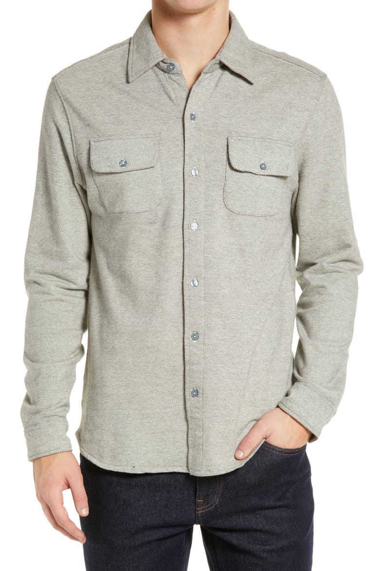 Textured Knit Long Sleeve Button-Up Shirt, Main, color, GRAPHITE