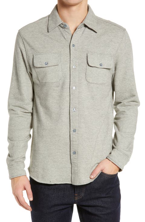 Textured Knit Long Sleeve Button-Up Shirt