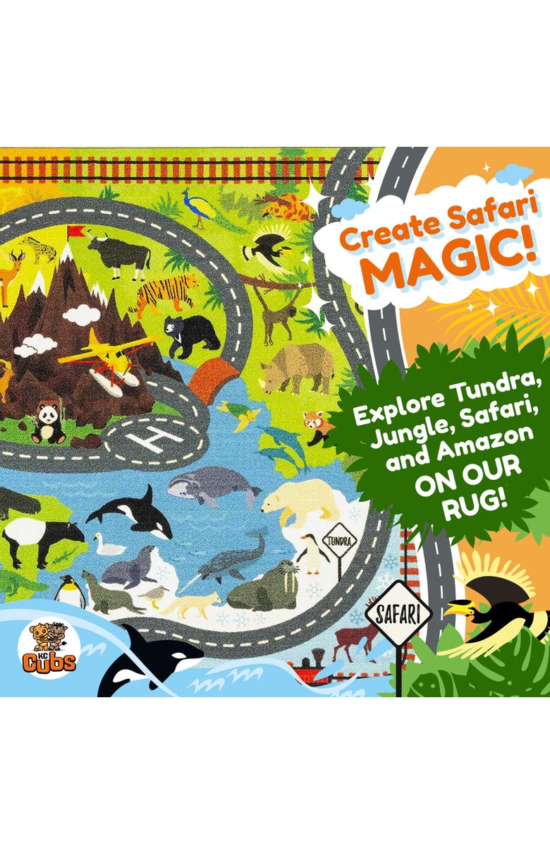 KC Cubs Educational Rug Animal Safari Road Map, 3 feet x 5 feet, Alternate, color, Multicolored